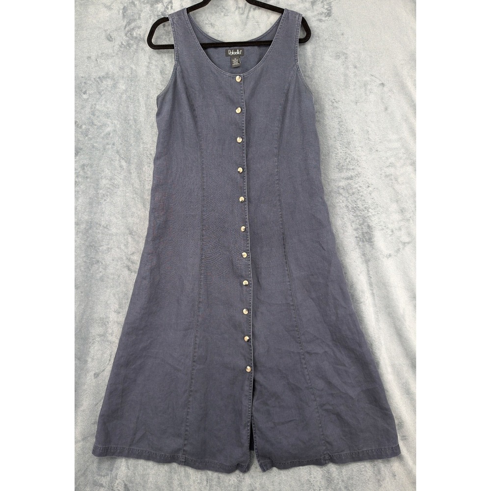 Rafaella Dress Womens Size 12 Linen Button Front Midi Coastal Modest Relaxed